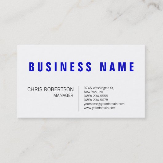 Stilvolle Blue White Manager Business Card Visitenkarte (Vorderseite)