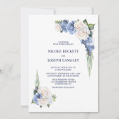 Stilvolle Blue White Rose Floral Wedding Einladung (Vorderseite)