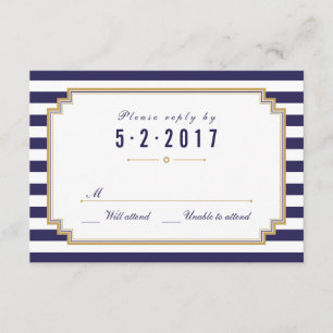 Stilvolle Blue White Wedding RSVP Card Karte