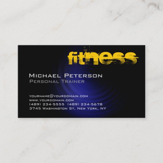 Stilvolle Blue Yellow Black Fitness Business Card Visitenkarte (Vorderseite)