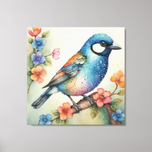 Stilvolle Bluebird- und Blütenkunst Leinwanddruck