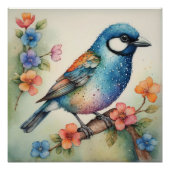 Stilvolle Bluebird- und Blütenkunst Poster (Vorderseite)