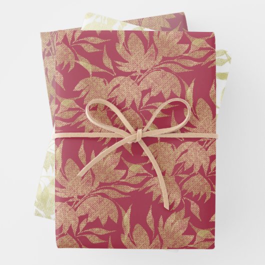 Stilvolle Blume Art Deco Burgund Geschenkpapier Set (Beispiel)