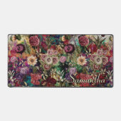 Stilvolle Blume Blätter Rot-Monogramm-Blumenmuster Schreibtischunterlage (Vorderseite)