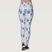 Stilvolle Blume Blau und Grau Botanisches Muster Leggings (Rückseite)