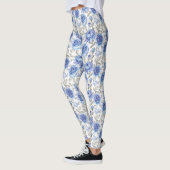 Stilvolle Blume Blau und Grau Botanisches Muster Leggings (Links)
