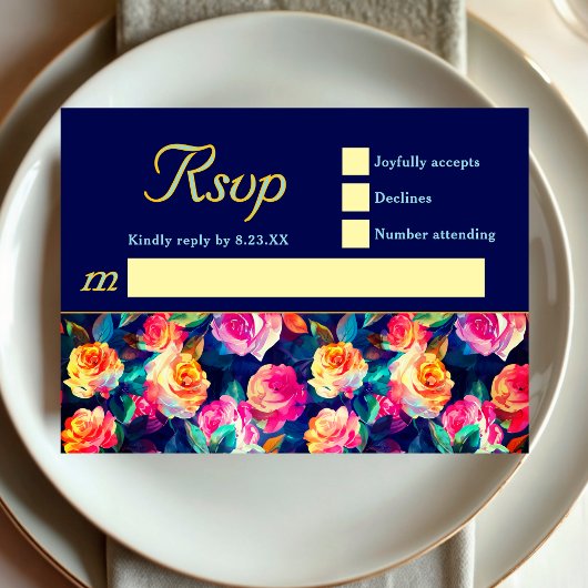 Stilvolle Blume Hochzeit RSVP Karte