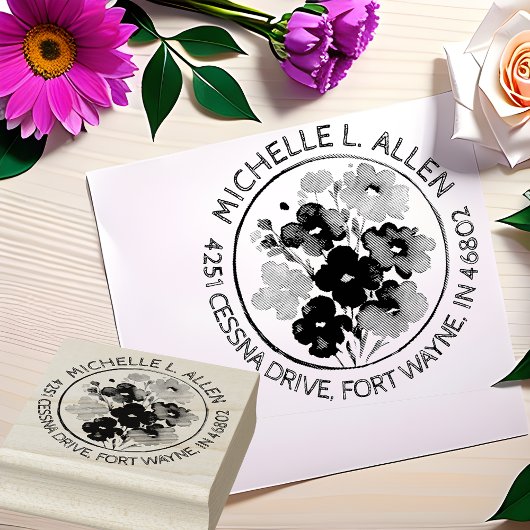 Stilvolle Blume Kunst Rücksendeadresse Gummistempel