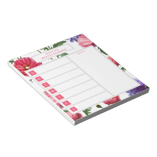 Stilvolle Blume Personalisierter Name Notizblock (angewinkelt)