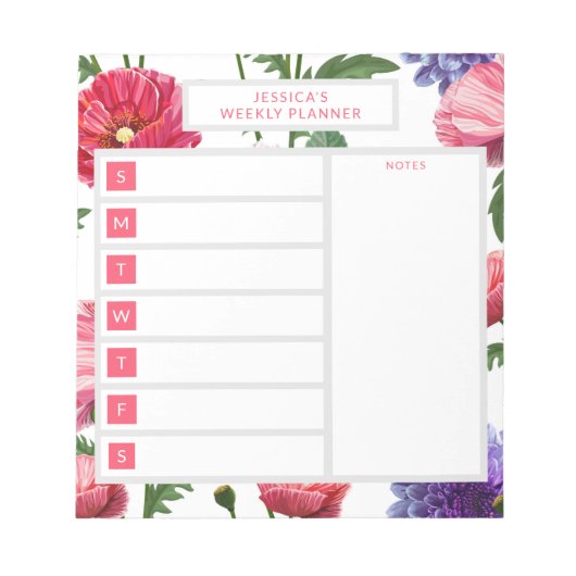 Stilvolle Blume Personalisierter Name Notizblock (Vorderseite)