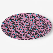 Stilvolle Blume - Rosa, Sky Blue und Black Pappteller (Schrägansicht)