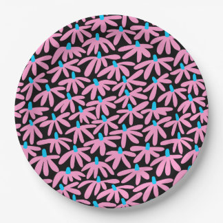 Stilvolle Blume - Rosa, Sky Blue und Black Pappteller