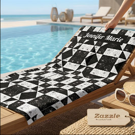 Stilvolle Blume Schwarz-Weiß-Schachbrettmuster Strandtuch