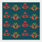 Stilvolle Blume Türkis & Burnt Orange Folk Art Tapete (Vorderseite)