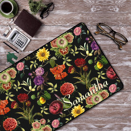 Stilvolle Blume und Blätter mit schwarzem Blumenmu Schreibtischunterlage