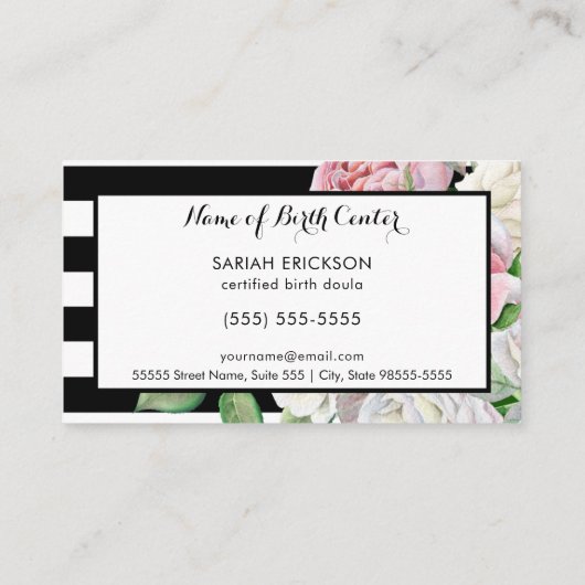 Stilvolle Blume und Streifen Mutterschaft Birth Do Visitenkarte (Rückseite)