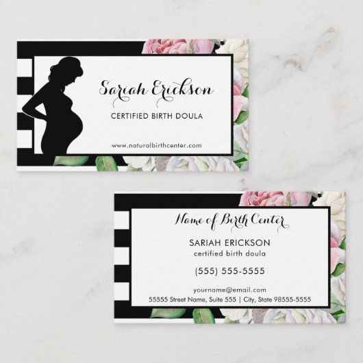 Stilvolle Blume und Streifen Mutterschaft Birth Do Visitenkarte (Vorne/Hinten)