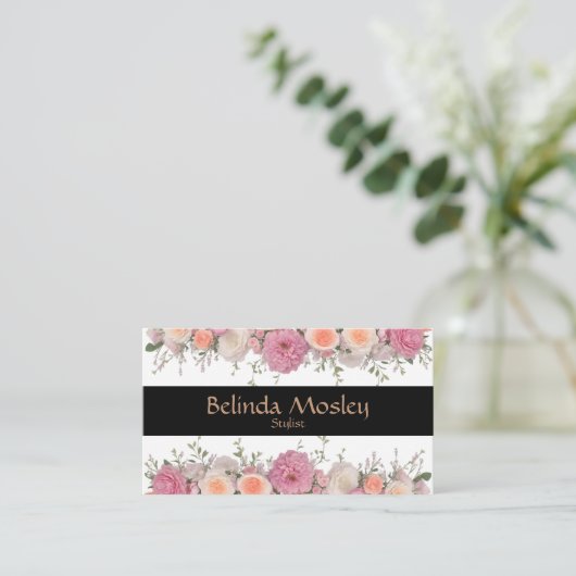 Stilvolle Blumen Bouquet Pink Peach Blooms Visitenkarte (Stehend Vorderseite)