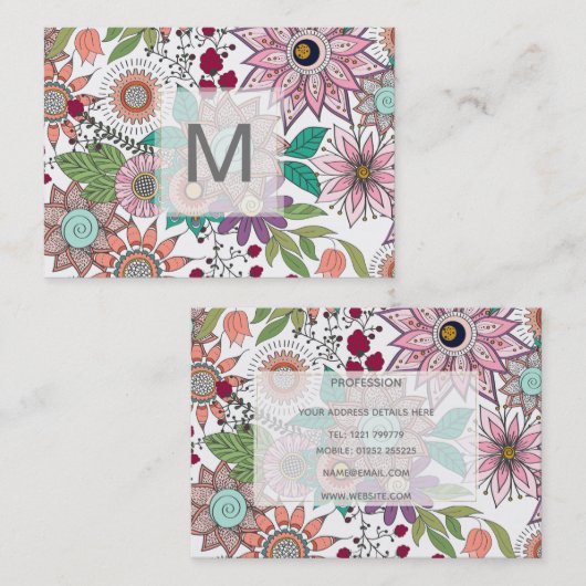 Stilvolle Blumendoodles, lebendiges Design Visitenkarte (Vorne/Hinten)