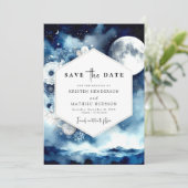 Stilvolle Blumenfeier Moonlit Save The Date (Stehend Vorderseite)