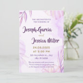 Stilvolle Blumenhochzeit in Rosa, lila Aquarell Einladung (Stehend Vorderseite)