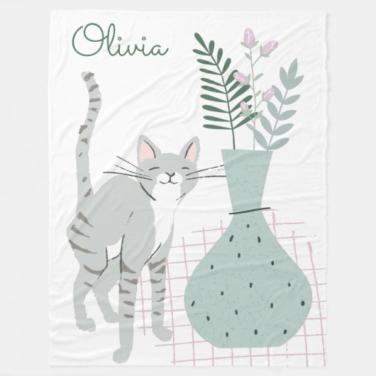 Stilvolle Blumenkatze Lover Illustration Personali Fleecedecke (Vorderseite)