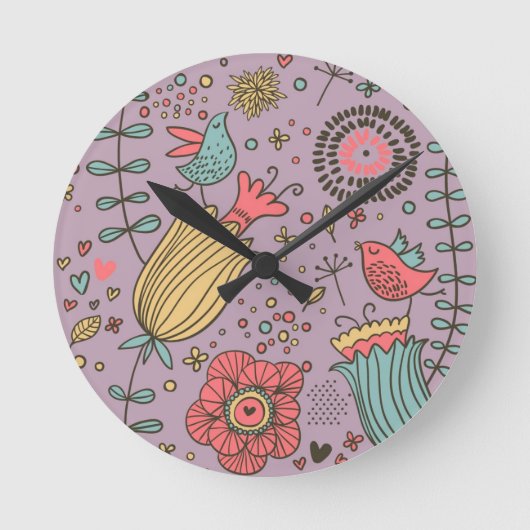 Stilvolle Blumenmuster mit Blume Runde Wanduhr (Vorderseite)