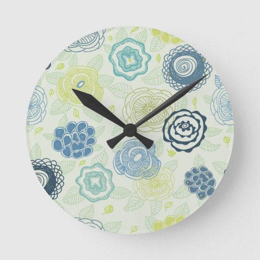 Stilvolle Blumenmuster mit niedlichen Blume Runde Wanduhr (Vorderseite)