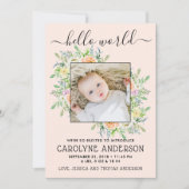 Stilvolle Blumenrahmen-Foto-Geburtserklärung Ankündigung (Vorderseite)