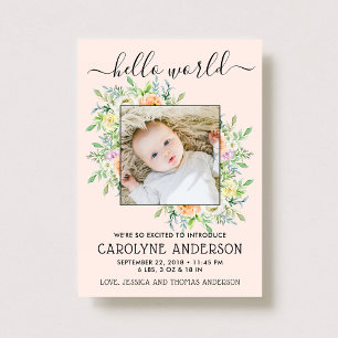 Stilvolle Blumenrahmen-Foto-Geburtserklärung Ankündigung