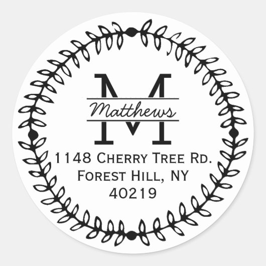 Stilvolle Blumenschrift Custom Monogram Runder Aufkleber (Vorderseite)