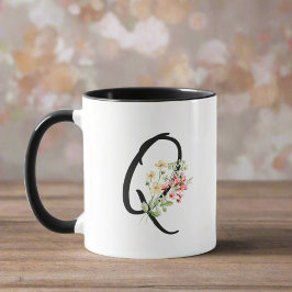 Stilvolle Blumenschrift Q Black Typografy Script Tasse