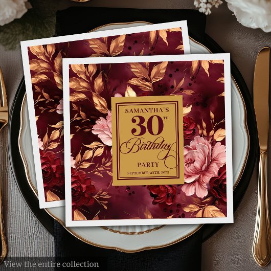 Stilvolle Blush Burgundy Gold 30. Geburtstag Napki Serviette