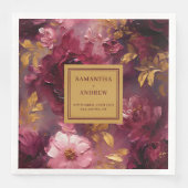 Stilvolle Blush Burgundy Gold Floral Wedding Napki Serviette (Vorderseite)