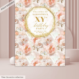 Stilvolle Blush Gold Watercolor Geburtstagsband Wandteppich