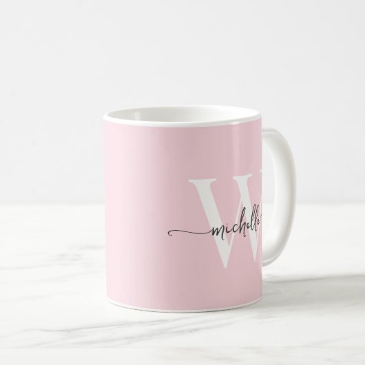 Stilvolle Blush Monogram Name Calligrafy Script Kaffeetasse (VorderseiteRechts)