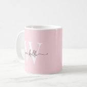 Stilvolle Blush Monogram Name Calligrafy Script Kaffeetasse (Vorderseite Links)