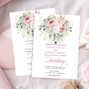 Stilvolle Blush-Pfingstrose-Gold-Glitter-Hochzeits Einladung