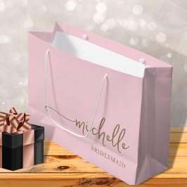 Stilvolle Blush Pink Chic Gold Monogram Script Große Geschenktüte