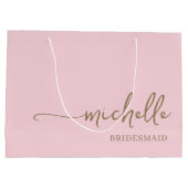 Stilvolle Blush Pink Chic Gold Monogram Script Große Geschenktüte (Rückseite)