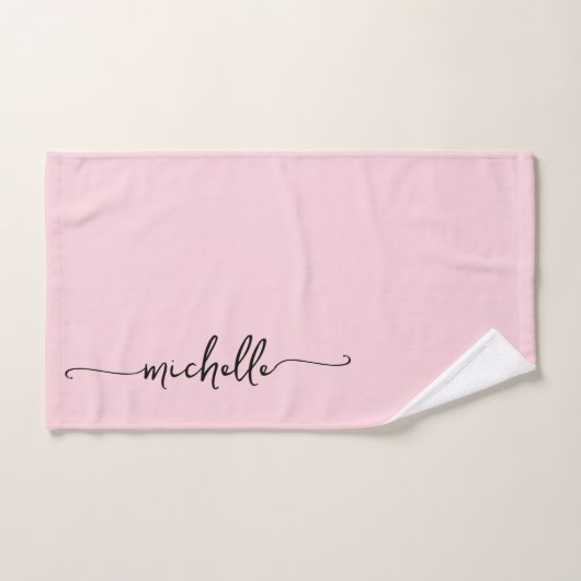 Stilvolle Blush Pink Monogram Name Script Signatur Badhandtuch Set (Handtuch)