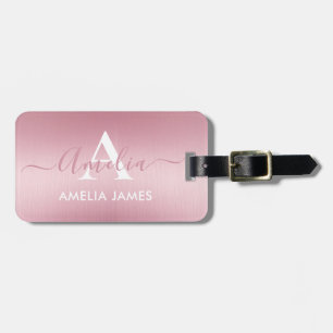 Stilvolle Blush Rose Gold Brushed Metal Mit Monogr Gepäckanhänger
