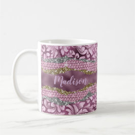 Stilvolle Blütenglanz, Lila rosa Goldmonogramm Kaffeetasse