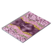 Stilvolle Blütenglanz, Lila rosa Goldmonogramm Notizblock (Linke Seite)