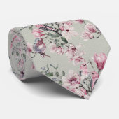 Stilvolle Blütenvögel Rosa Grün Muster Krawatte (Gerollt)