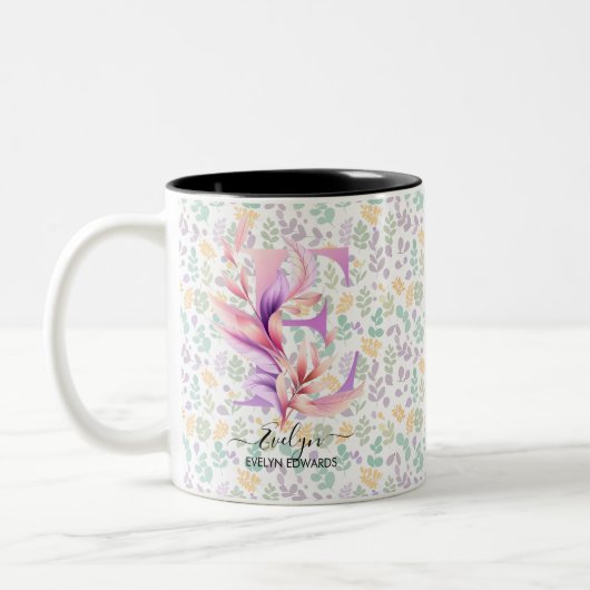 Stilvolle Boho Chic Floral Monogram Tasse - E (Links)