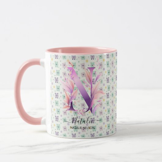 Stilvolle Boho Chic Floral Monogram Tasse - N (Links)
