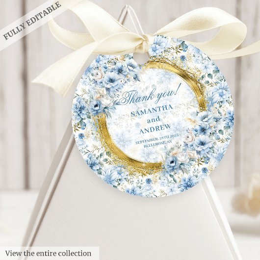 Stilvolle Boho Dusty Blue Gold Gastgeschenk Hochze Geschenkanhänger