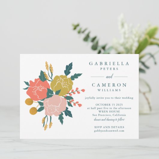 Stilvolle Boho Earthy Green Floral Simple Wedding Einladung (Stehend Vorderseite)