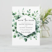 Stilvolle Boho Eucalyptus Digital Wedding Save The Date (Stehend Vorderseite)
